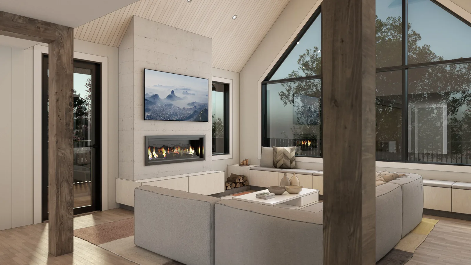 Brush Hill Rd. — living room fireplace