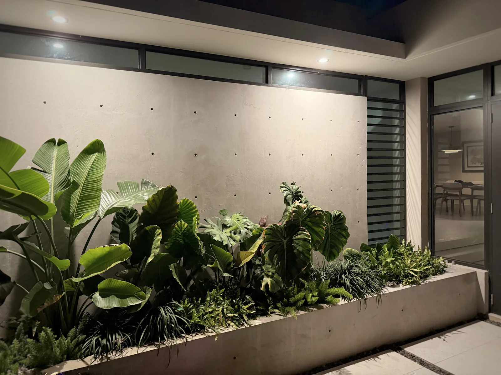 Paseo Real Addition — concrete accent wall at night