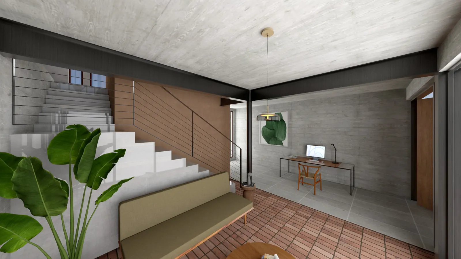 The Isles Addition — living area with workspace